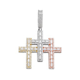 3 Cross 3 Tone Designer Moissanite Pendant - 925 Sterling Silver